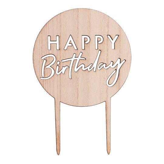 Tårtdekoration i Trä Happy Birthday Rund