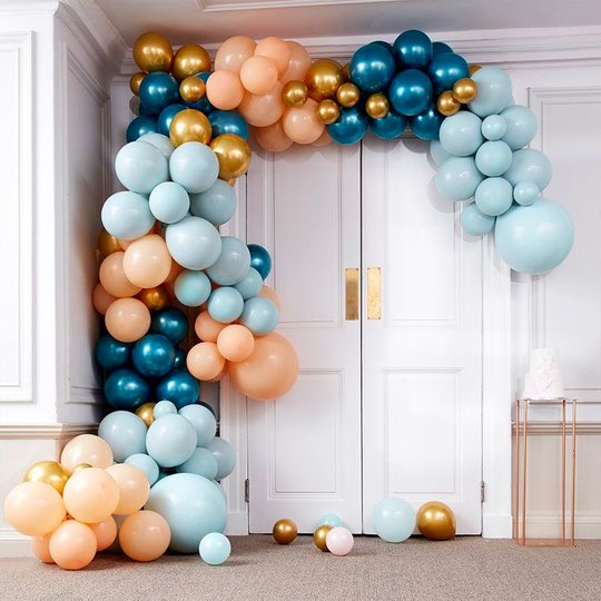 Ballongbåge Blå/Guld/Persika/Mint Kit