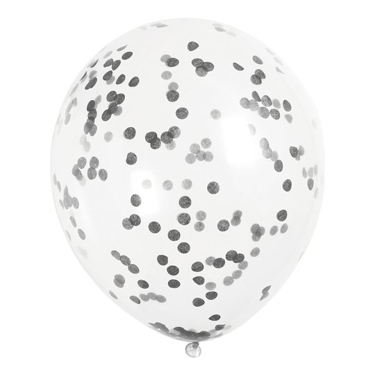 Konfettiballonger Svart/Grå - 6-pack