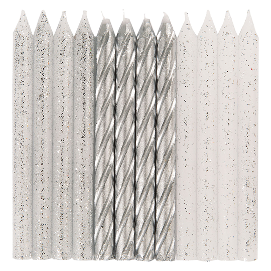 Tårtljus Silver/Vit - 24-pack