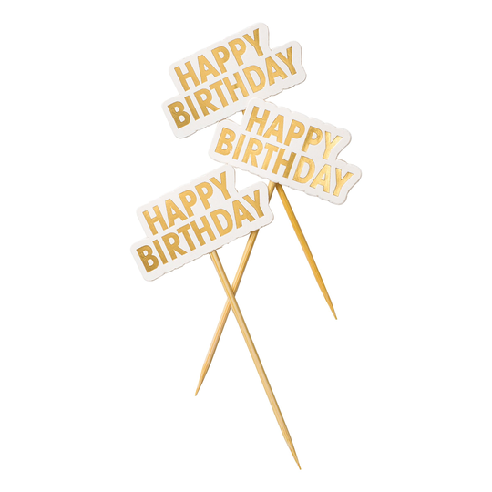 Tårtdekoration Happy Birthday Guld - 10-pack