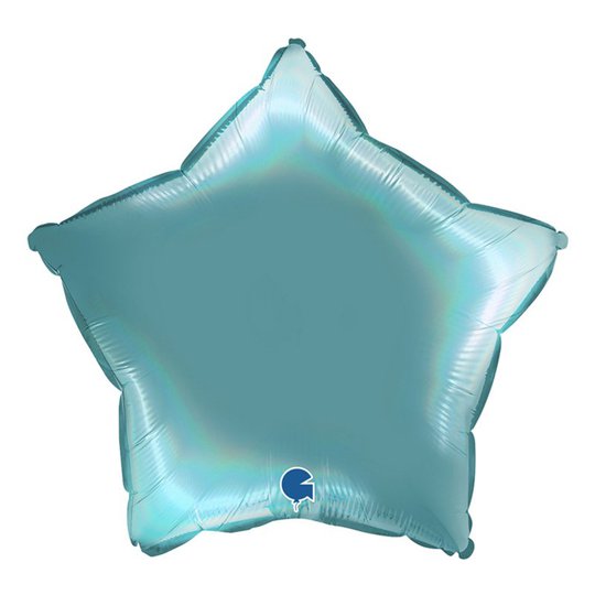 Folieballong Stjärna Holografisk Turkos - 45 cm
