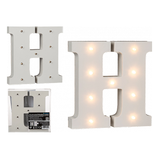 LED-Bokstav i Trä Vit - Bokstav H