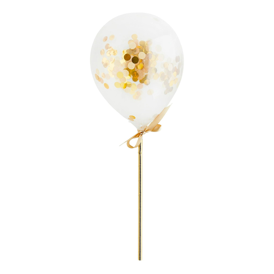 Konfettiballonger på Pinne Guld - 5-pack