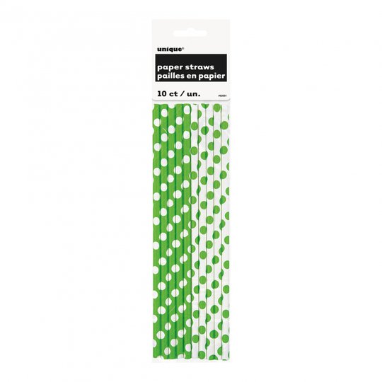 Papperssugrör Limegrön/Vita Prickiga - 10-pack