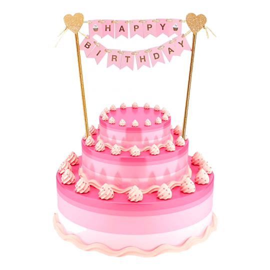Tårtdekoration Happy Birthday Rosa