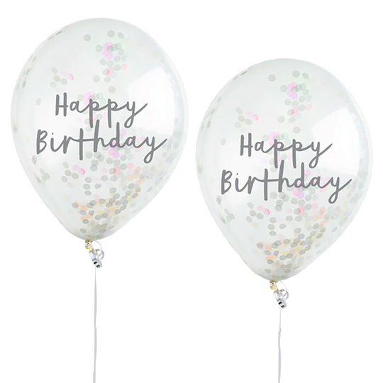 Konfettiballonger Happy Birthday Färgskimrande - 5-pack