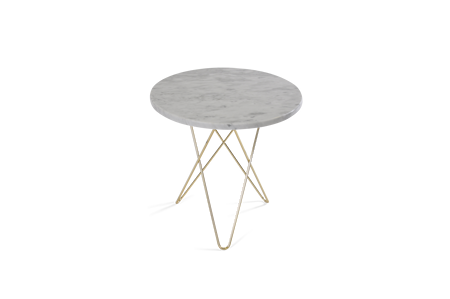 Tall Mini O Table Vit Marmor med Mässingram Ø50