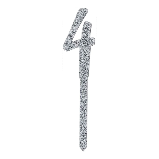 Tårtdekoration Siffra Silver Glitter i Akryl - Siffra 4