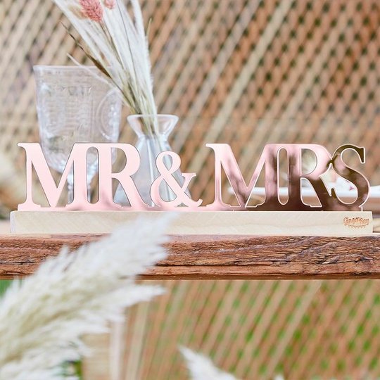 Mr & Mrs Skylt Roséguld Akryl