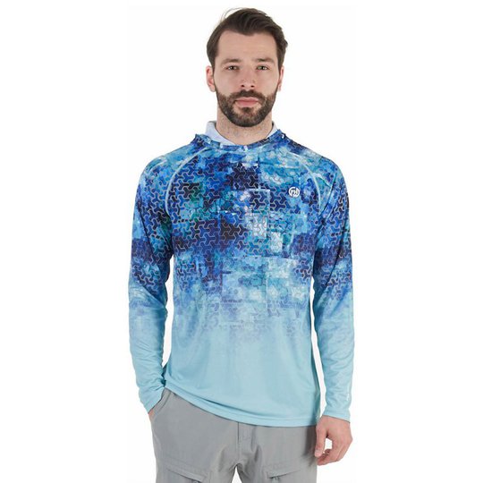 FHM Mark Hoodie V2 Print Blue UPF 50+ fisketröja M