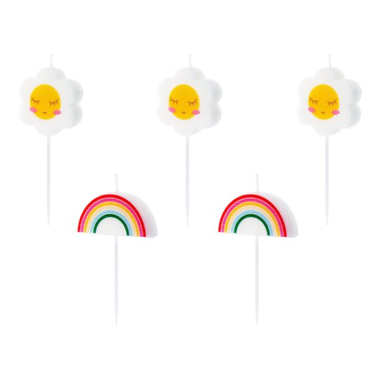 Tårtljus Blommor & Regnbågar - 5-pack