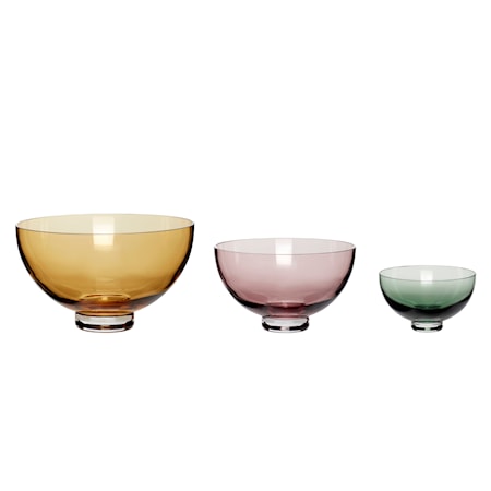 Skål Glas Bärnsten/rosa/Grön 3 st