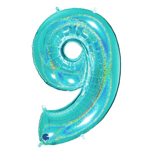 Sifferballong Glitter Turkos - Siffra 9