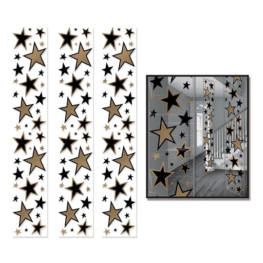 Paneler Stjärnor Hängande Dekoration Guld/Svart - 3-pack