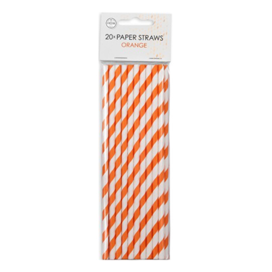 Papperssugrör Orange Randiga - 20-pack
