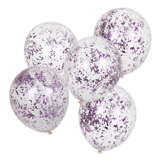 Konfettiballonger Lila/Transparent - 5-pack