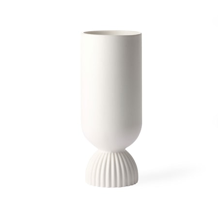 Flower Ceramic Vas Ribbed bas White
