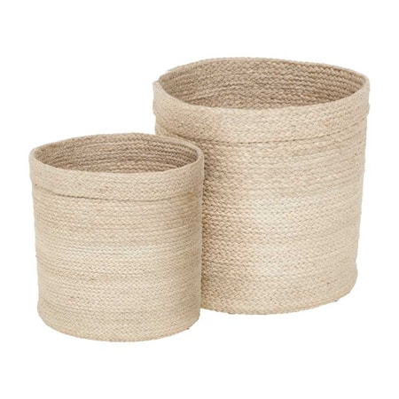 Jute Korgar Flätad Cylinder Vit 2 st