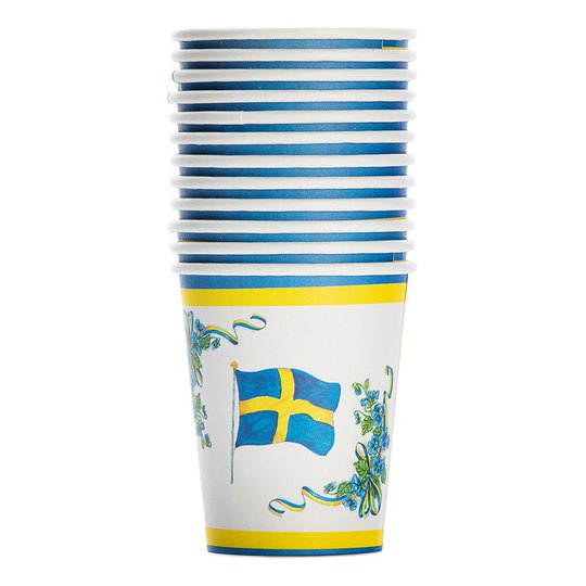 Pappersmuggar Svenska Flaggan - 12-pack