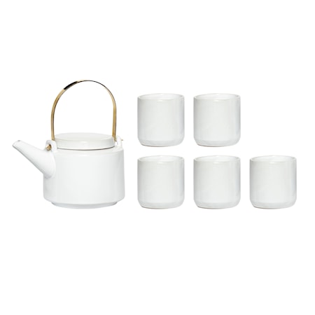 Teset Kanna/5 koppar Keramik - Vit