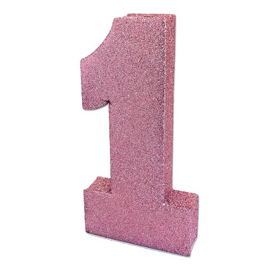 Bordsdekoration Siffra 1 Rosa Glitter