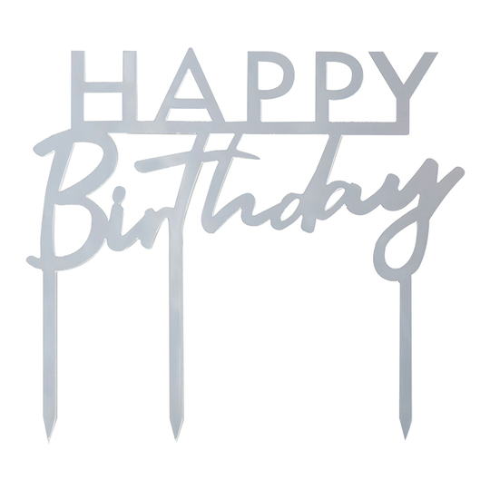 Tårtdekoration i Akryl Happy Birthday Silver