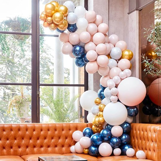 Ballongbåge Deluxe Blå/Guld/Persika Kit