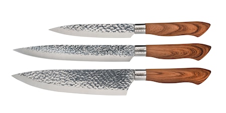 Knivset Akira i stål brunt handtag 3 delar