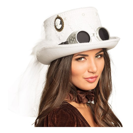Steampunk Hatt Vit med Slöja - One size