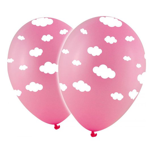 Latexballonger Rosa med Vita Moln - 10-pack