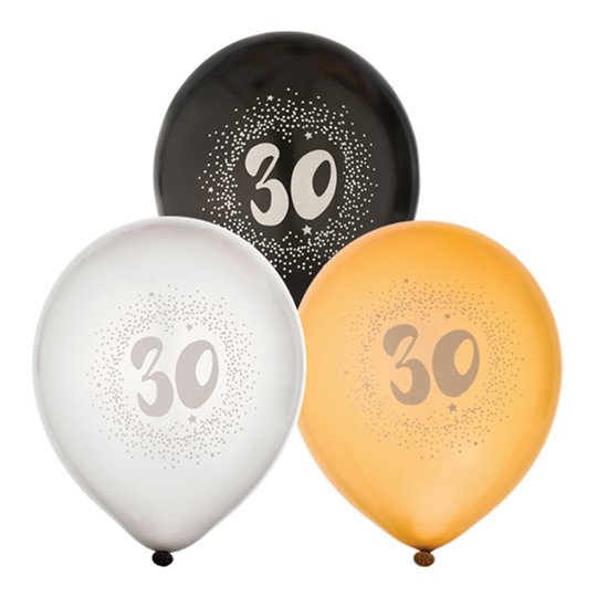 Ballonger Svart/Vit/Guld 30 - 6-pack