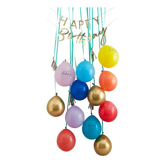 Dekorationspaket Happy Birthday Guld/Regnbåge