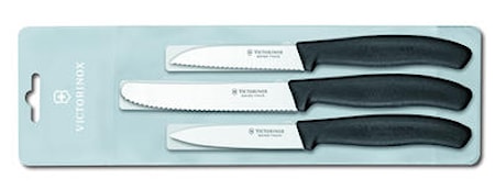 Grönsaks- & skalknivset om 3 Svart Handtag Plastficka