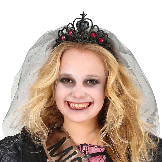 Svart Tiara med Slöja - One size