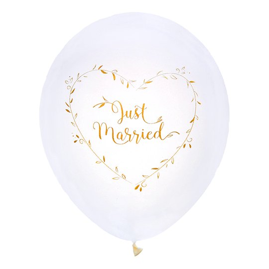 Latexballonger Just Married Vit/Guld - 8-pack