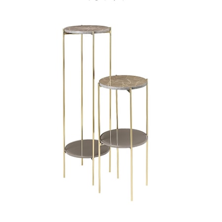 Fryd Marmor Pedestal set om 2 Caramel/Mässing