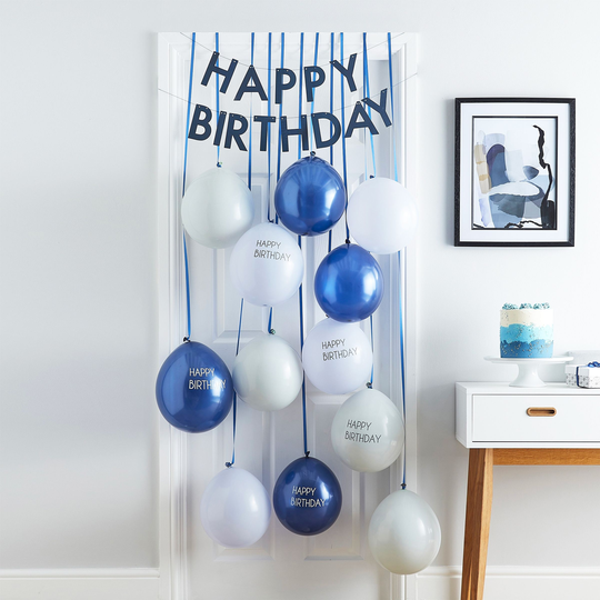 Ballongkit till Dörr Happy Birthday Blå
