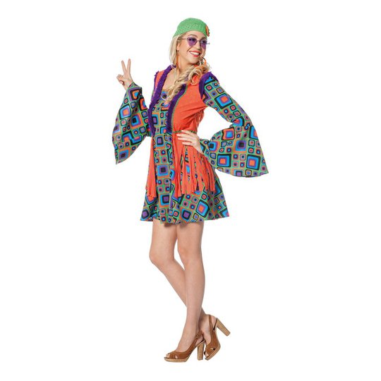 Hippie Dam Orange Maskeraddräkt - XX-Small