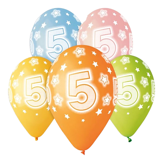 Ballonger Siffra 5 Flerfärgade - 5-pack