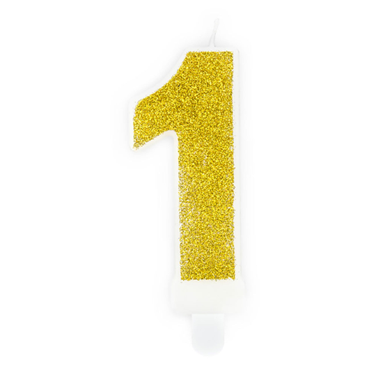 Guld Tårtljus Siffra Glitter - Siffra 1