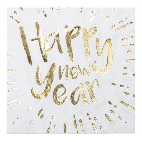 Servetter Happy New Year Guldmetallic - 12-pack
