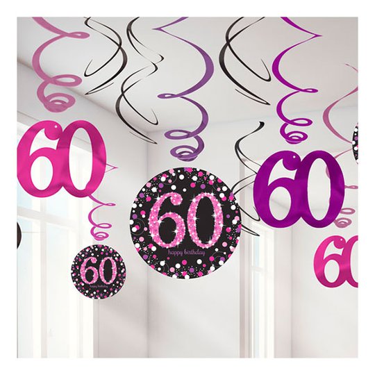Swirls 60 Rosa Hängande Dekoration - 12-pack