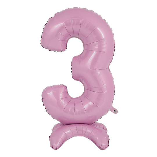 Sifferballong med Ställning Pastellrosa - Siffra 3