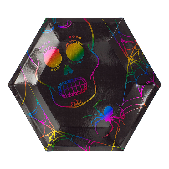 Papperstallrikar Hexagon Halloween Neon - 8-pack