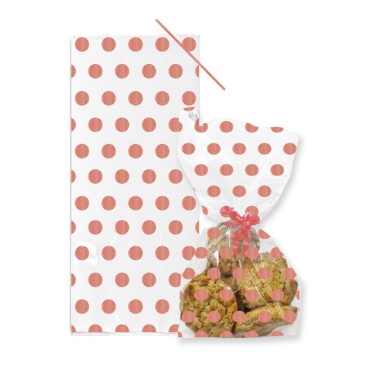 Cellofanpåsar Polka Dot Roséguld med Åtdragning - 20-pack