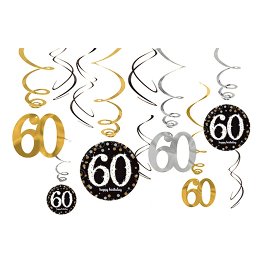 Swirls 60 Guld/Silver Hängande Dekoration - 12-pack