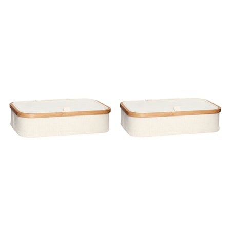 Opbevaringskasse m/låg, canvas/bambus, beige/natur, s/2
