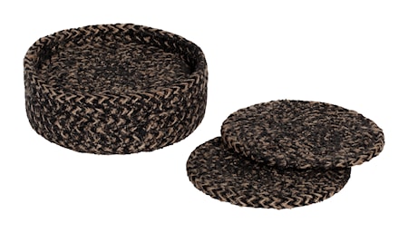 Ella Glasunderlägg 6-pack Jute ø10,5cm Svart/natur