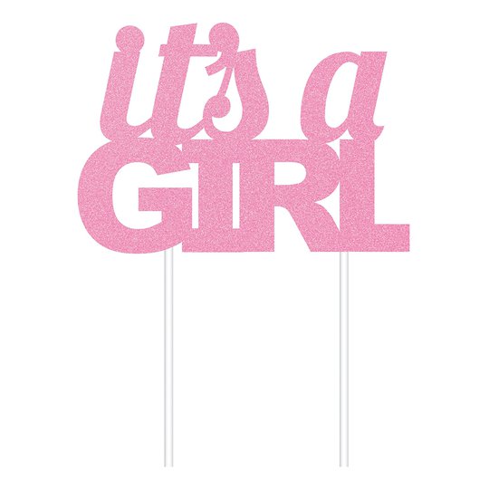 Tårtdekoration It's A Girl Rosa Glitter - 1-pack